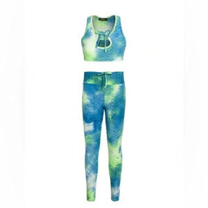 TIE-DYE PRINT CUTOUT TIE HONEYCOMB CROP TANK & LEGGINGS SET Size S New with Tags